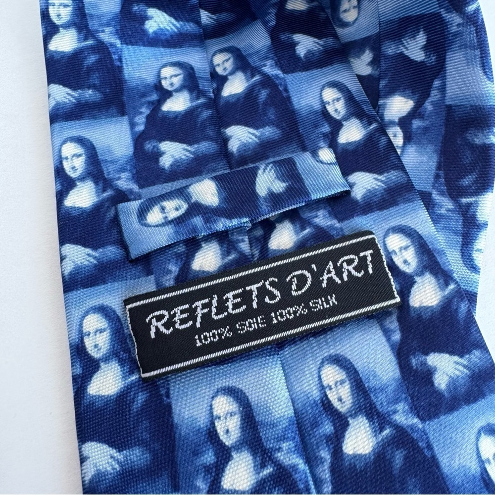 Mona Lisa Silk Neck Tie Blue Novelty Academia Office Business Teacher - Picture 7 of 8